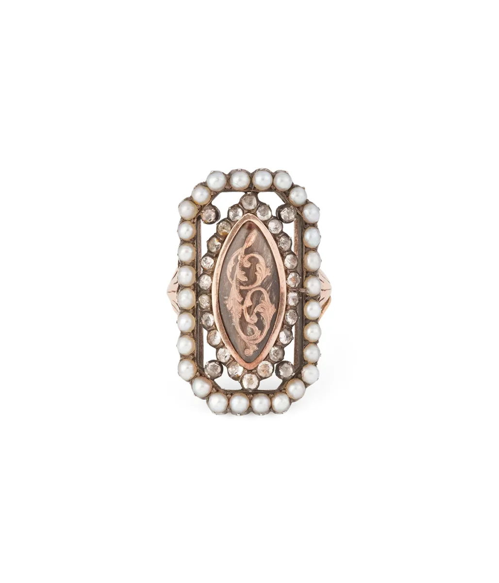 Bague ancienne avec cheveux tressés "Nadia" – Image 2
