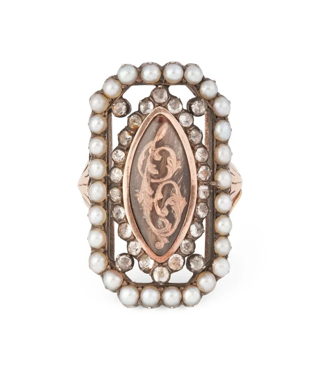 Bague ancienne avec cheveux tressés "Nadia" – Image 9