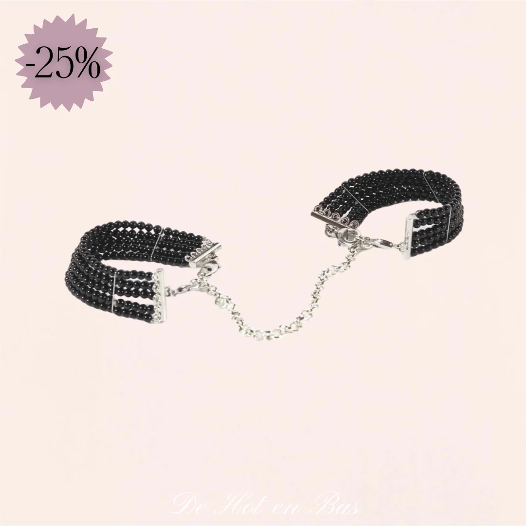 Menottes bracelets en perles noires - Plaisir Nacre